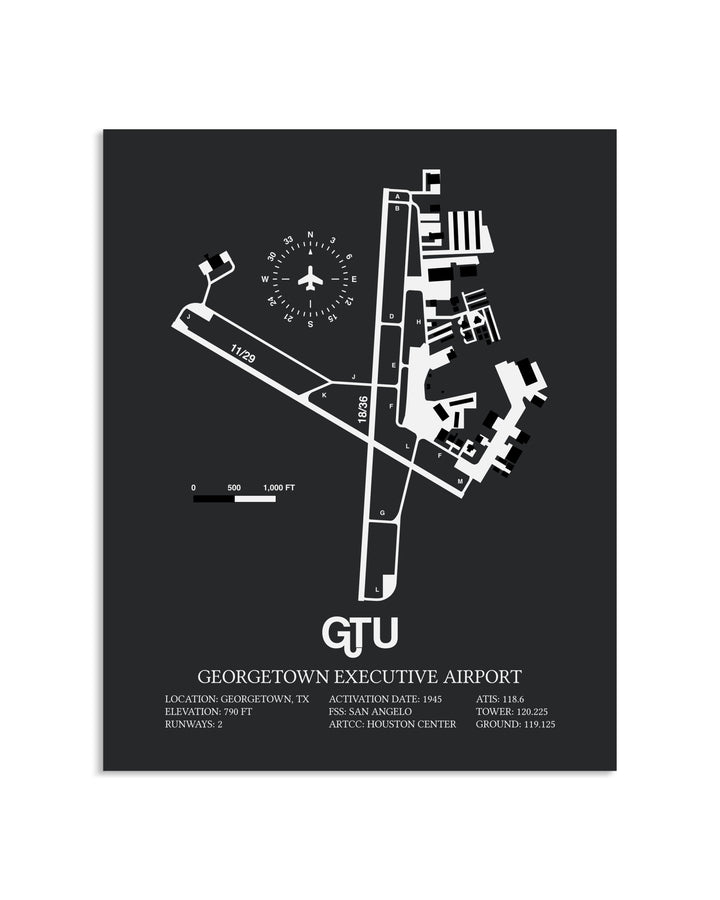 Gray Framed Georgetown Executive Airport At Johnny Gantt Field layout wall art poster