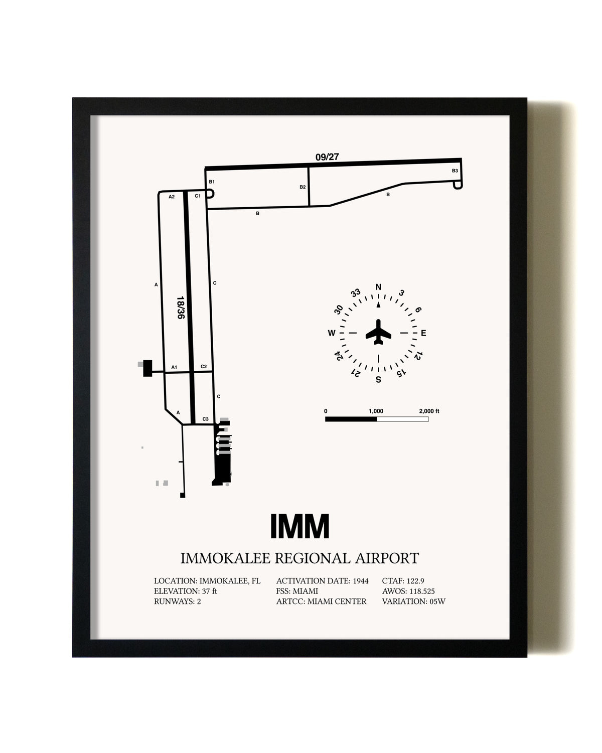 Framed Immokalee Regional Airport wall art poster in black frame