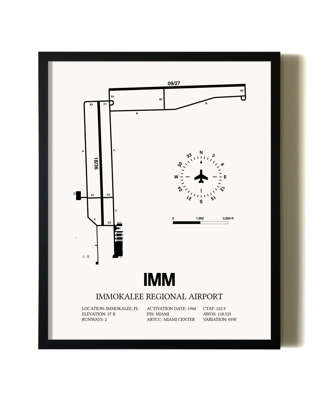 Framed Immokalee Regional Airport wall art poster in black frame