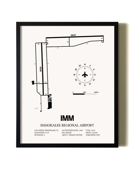 Framed Immokalee Regional Airport wall art poster in black frame