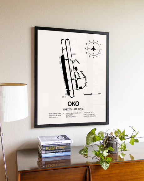 Yokota Air Base aviation wall décor in black wood frame
