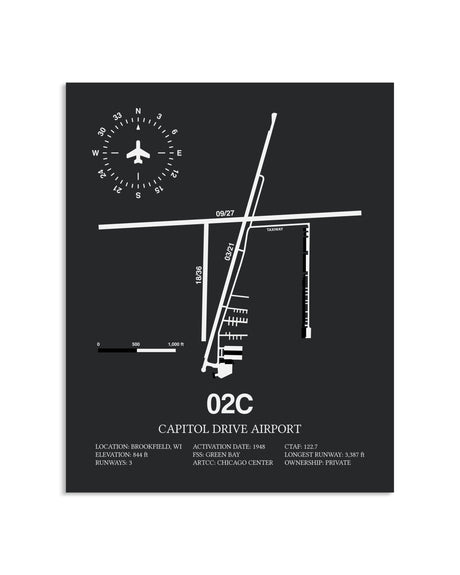 Gray Framed Capitol Drive Airport layout wall art poster
