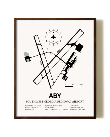 Southwest Georgia Regional Airport aviation print in walnut frame