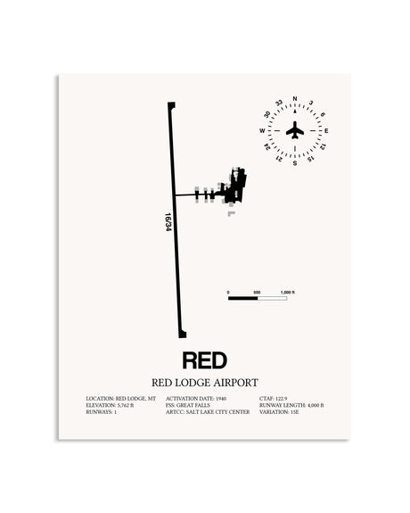 Gray Red Lodge Airport framed poster displayed in an airplane hangar