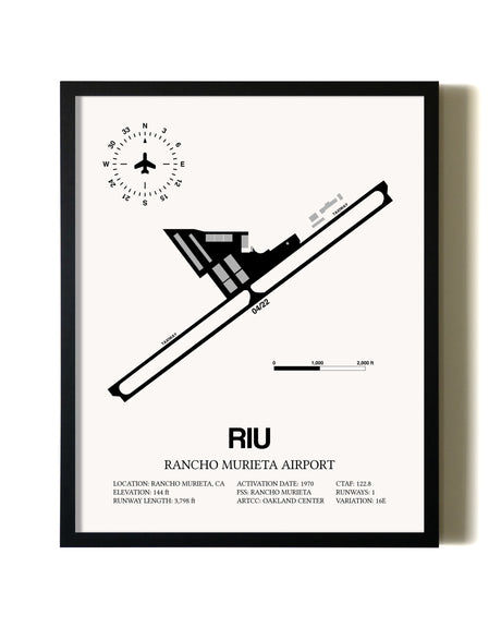 Framed Rancho Murieta Airport wall art poster in black frame