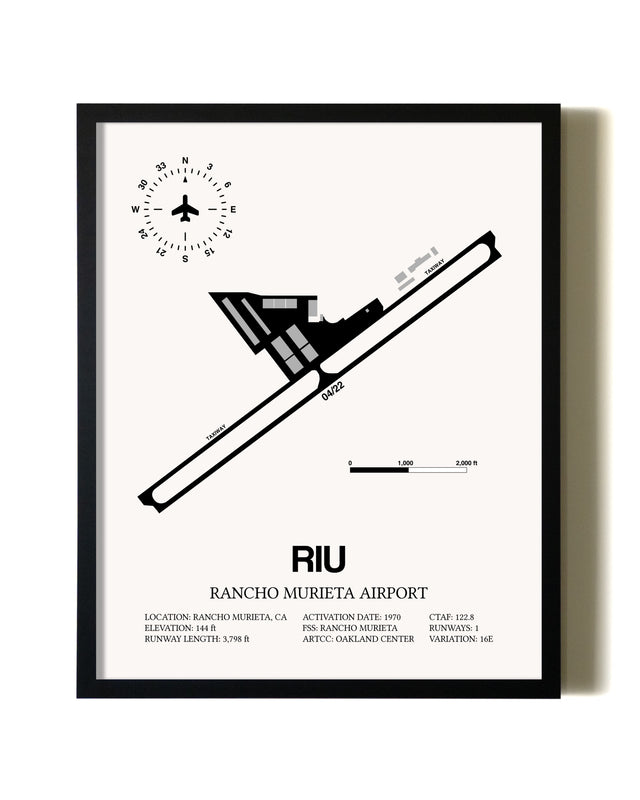 Framed Rancho Murieta Airport wall art poster in black frame