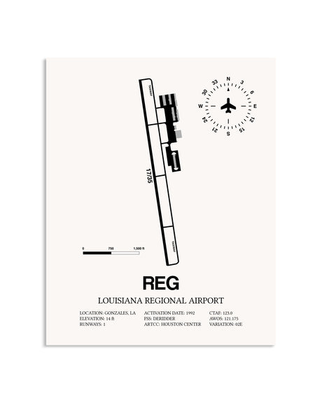 Gray Louisiana Regional Airport framed poster displayed in an airplane hangar