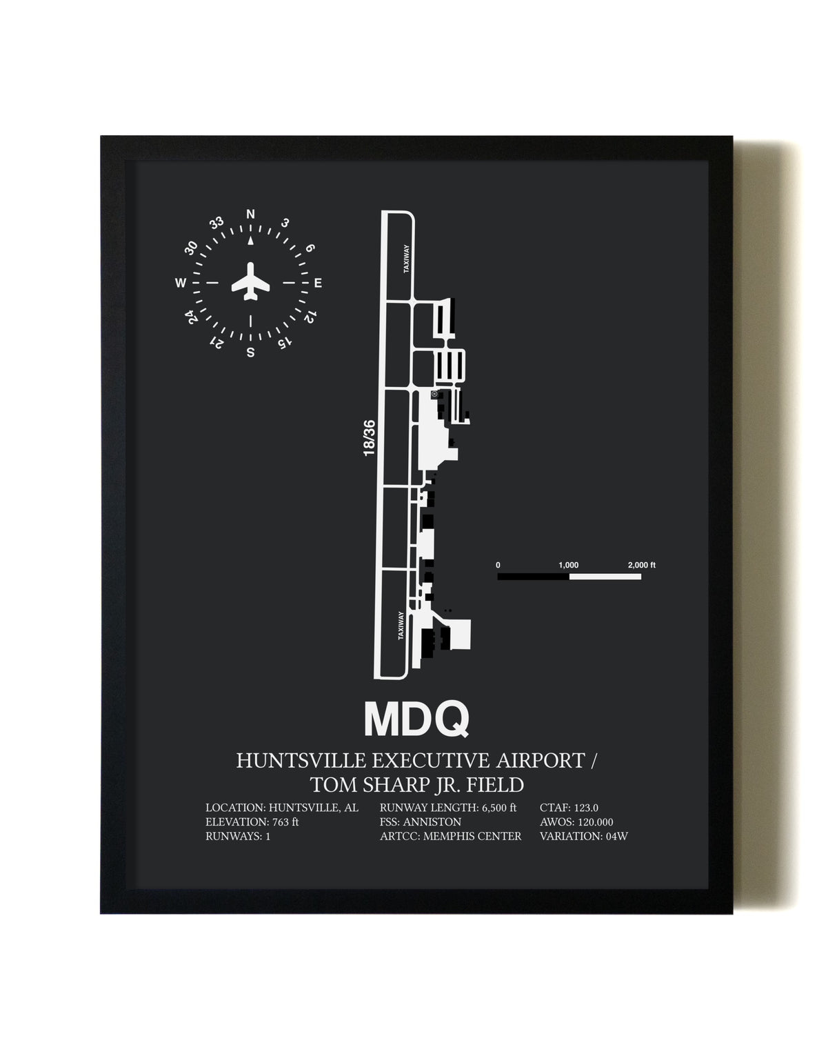 Unframed Huntsville Executive Airport / Tom Sharp Jr. Field map print poster