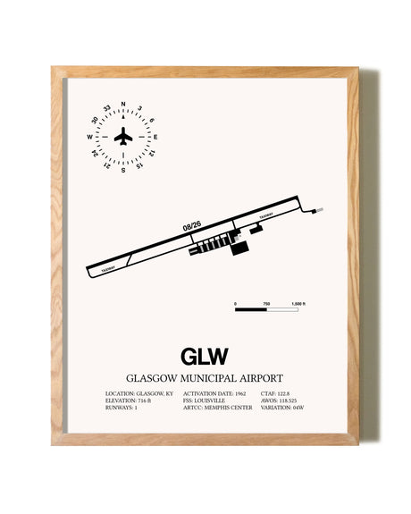 Glasgow Municipal Airport framed print in natural wood frame