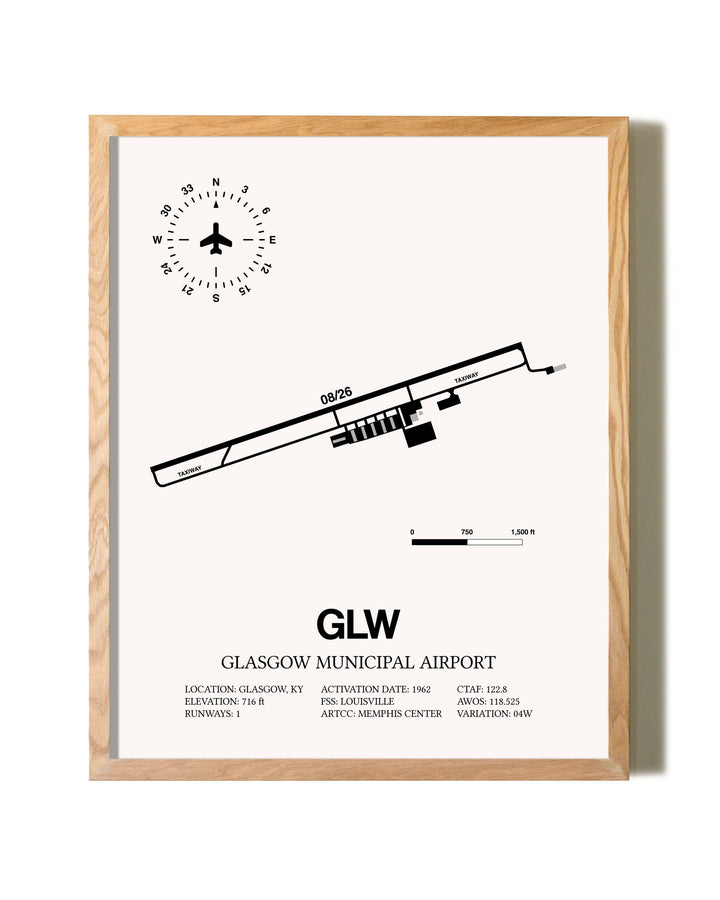 Glasgow Municipal Airport framed print in natural wood frame