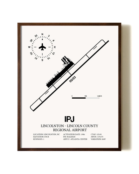 Lincolnton-Lincoln County Regional Airport aviation print in walnut frame