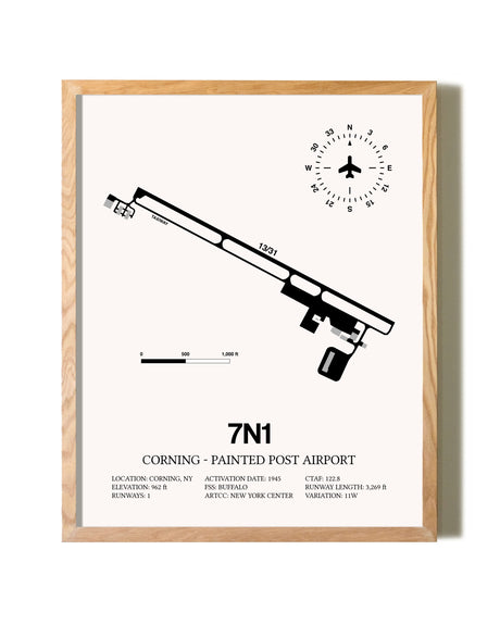 Corning - Painted Post Airport framed print in natural wood frame