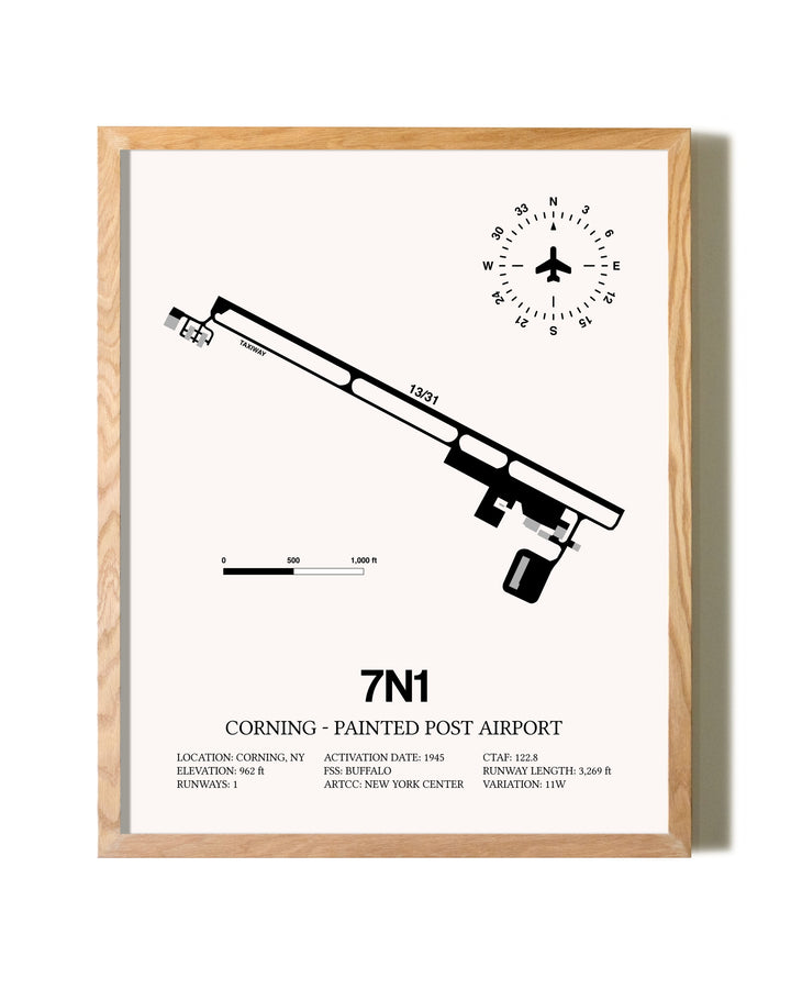 Corning - Painted Post Airport framed print in natural wood frame