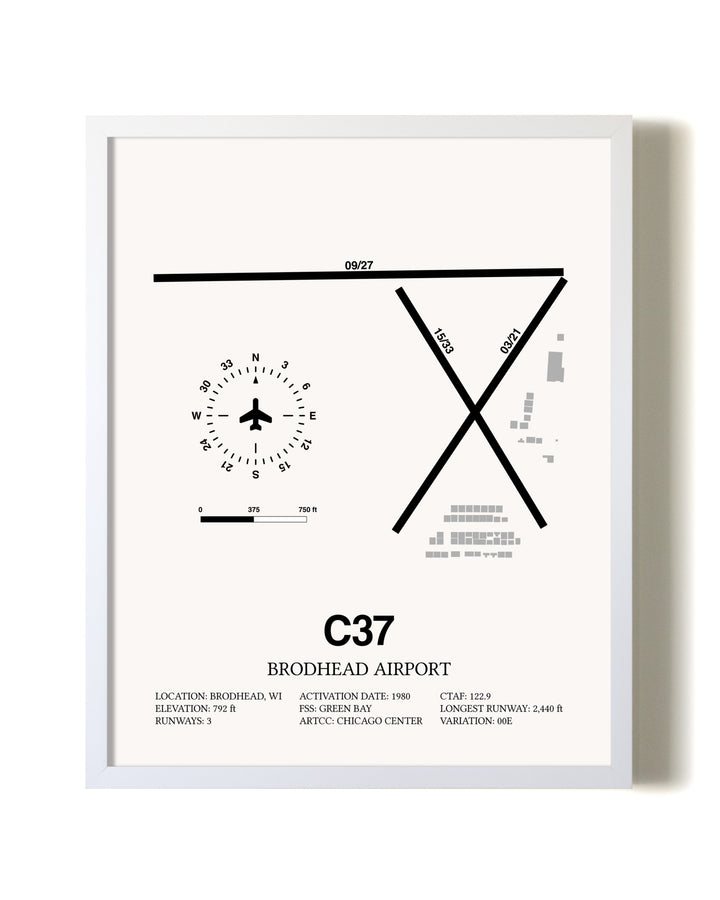 Brodhead Airport airport map poster in oak frame