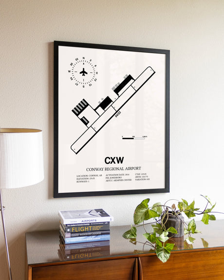 Conway Regional Airport aviation wall décor in black wood frame