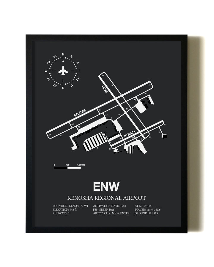 Unframed Kenosha Regional Airport map print poster