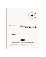 Gray Youngstown Elser Metro Airport framed poster displayed in an airplane hangar