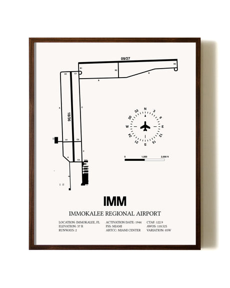 Immokalee Regional Airport aviation print in walnut frame