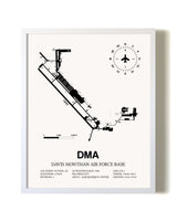 Davis Monthan Air Force Base airport map poster in oak frame