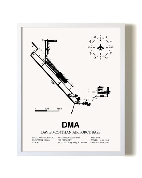 Davis Monthan Air Force Base airport map poster in oak frame