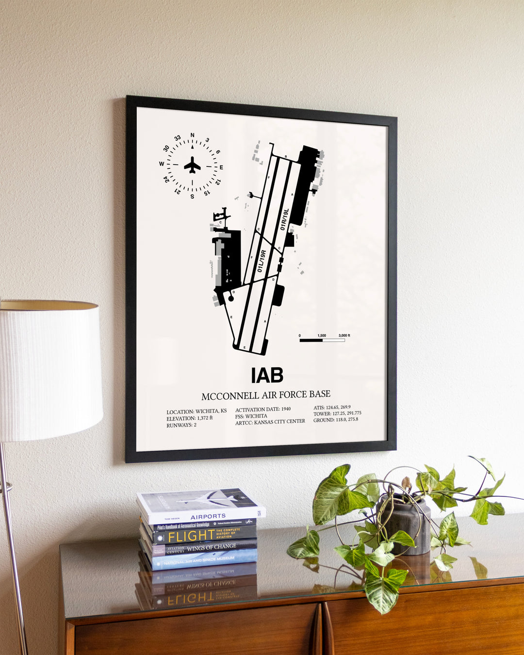 McConnell Air Force Base aviation wall décor in black wood frame