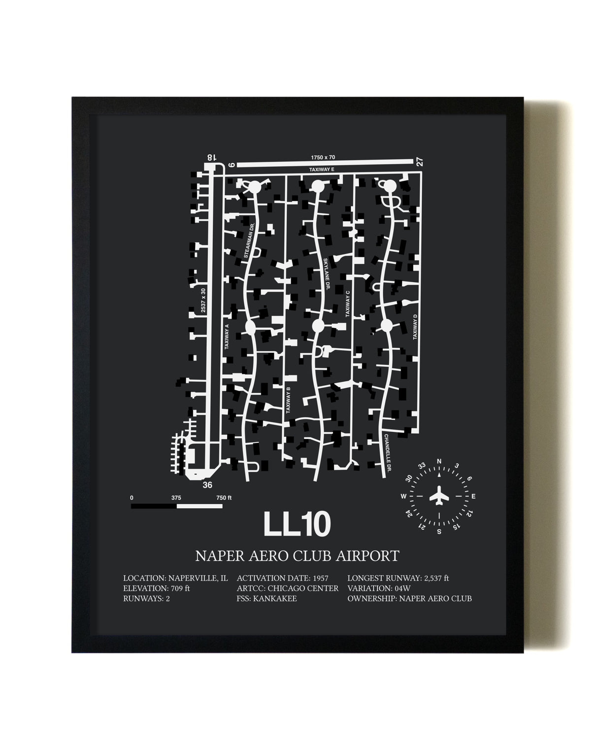 Unframed Naper Aero Club Airport map print poster