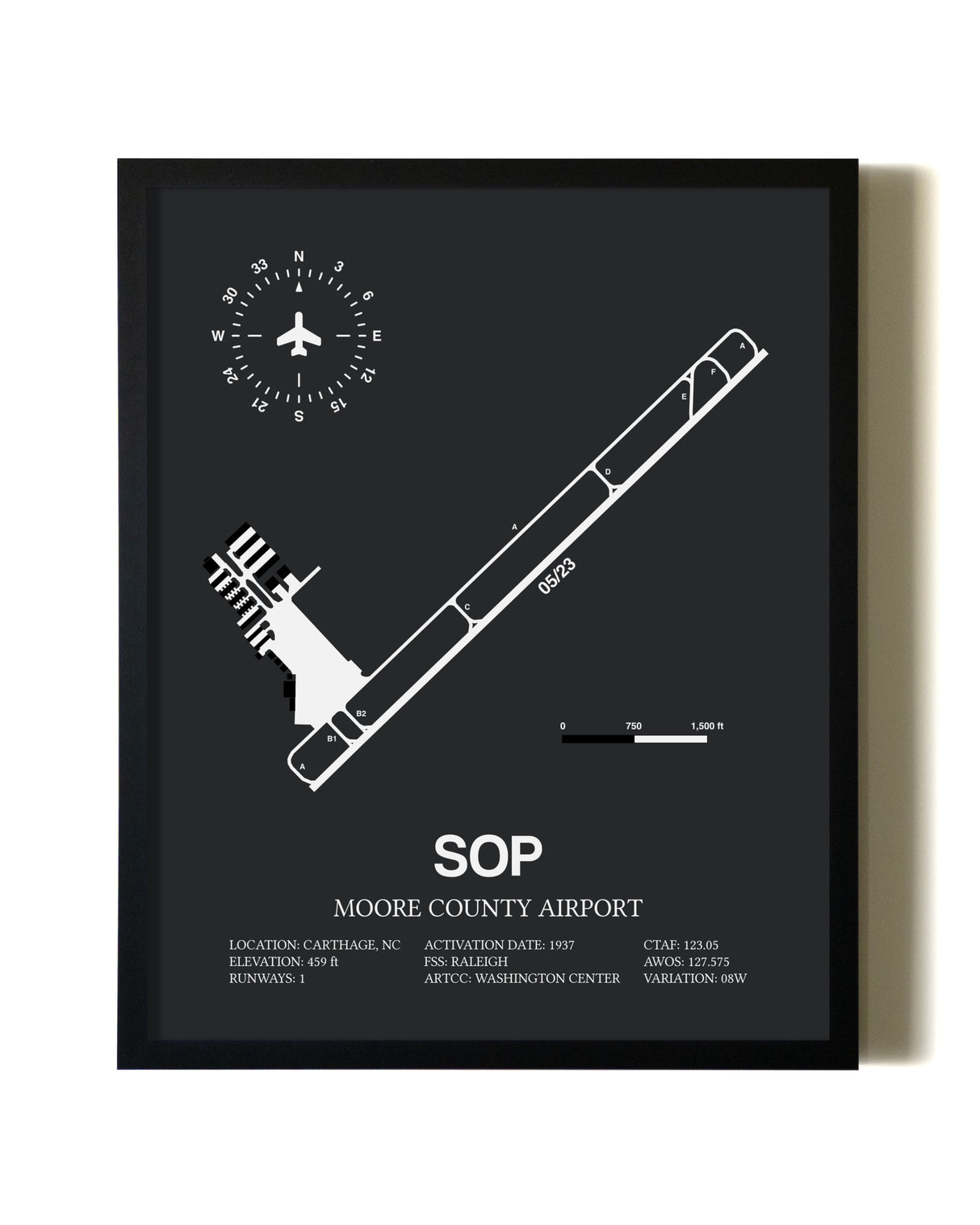 Unframed Moore County Airport map print poster