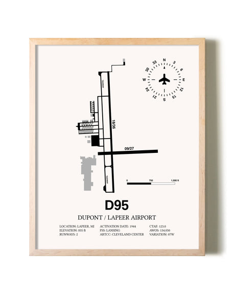 Dupont / Lapeer Airport framed wall art in white frame