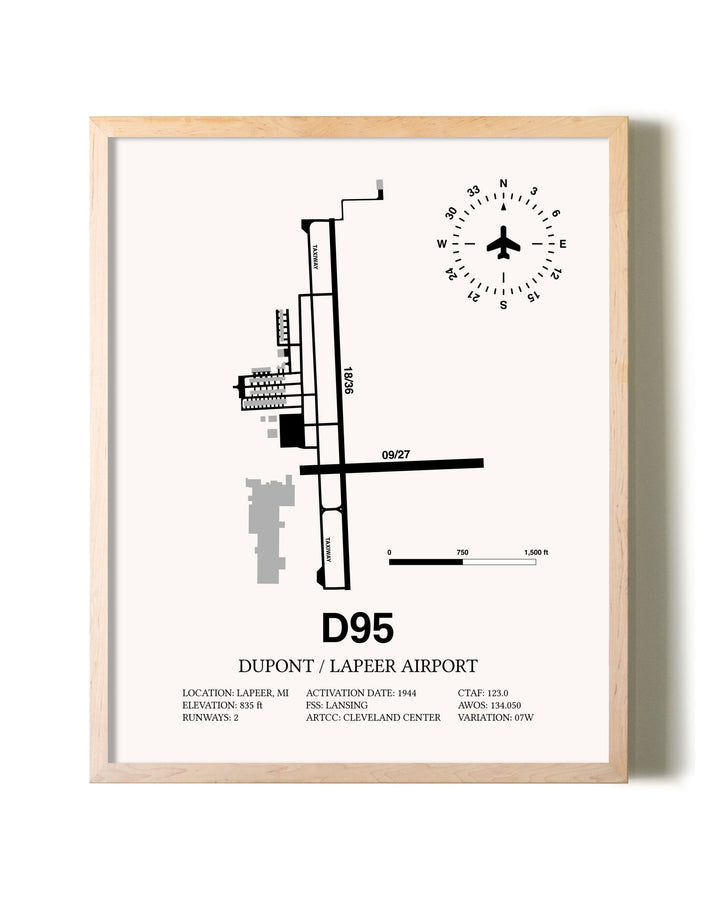 Dupont / Lapeer Airport framed wall art in white frame