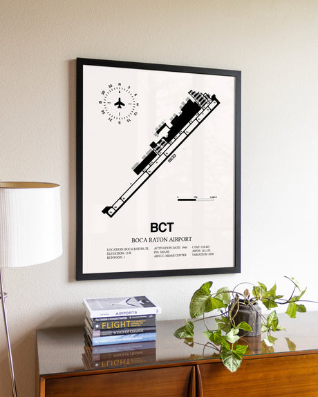 Boca Raton Airport aviation wall décor in black wood frame