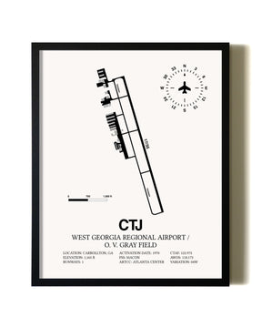 Framed West Georgia Regional Airport/ O. V. Gray Field wall art poster in black frame