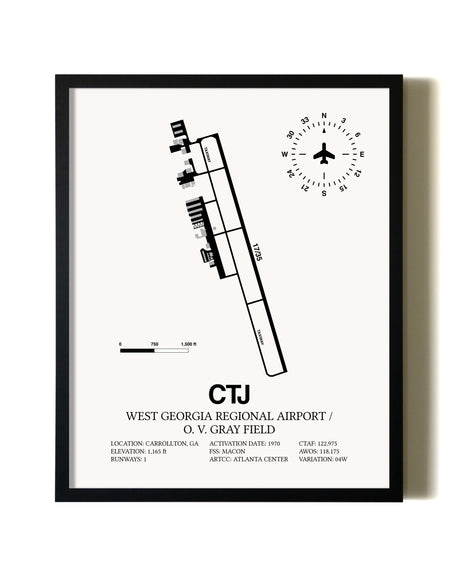 Framed West Georgia Regional Airport/ O. V. Gray Field wall art poster in black frame