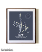 Midland International Air and Space Port Airport aviation print in walnut frame with mat