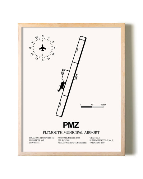 Plymouth Municipal Airport framed wall art in white frame