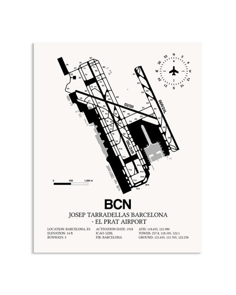 Gray Josep Tarradellas Barcelona-El Prat Airport framed poster displayed in an airplane hangar