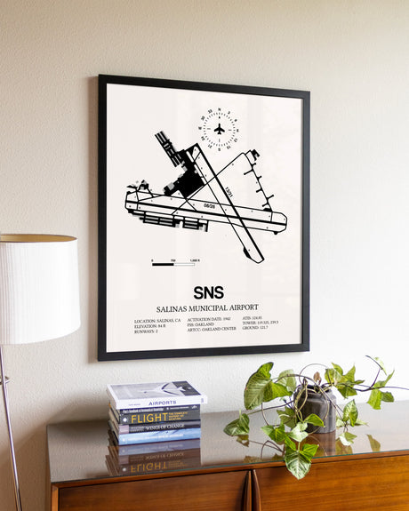 Salinas Municipal Airport aviation wall décor in black wood frame