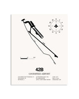 Gray Goodspeed Airport framed poster displayed in an airplane hangar