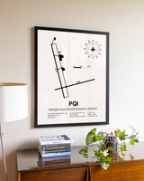 Presque Isle International Airport aviation wall décor in black wood frame