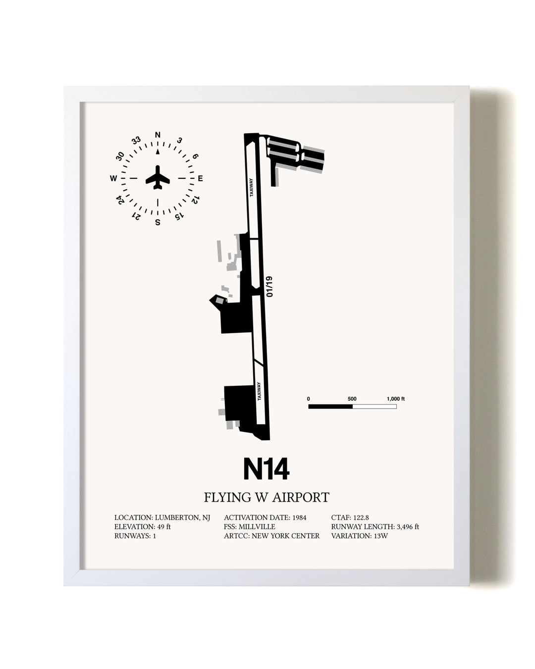 Flying W. Airport airport map poster in oak frame