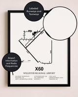 Framed Williston Regional Airport layout wall art poster
