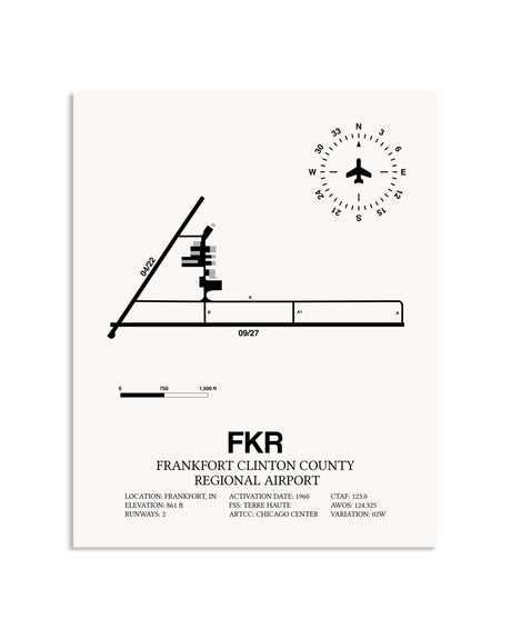 Gray Frankfort Clinton County Regional Airport framed poster displayed in an airplane hangar