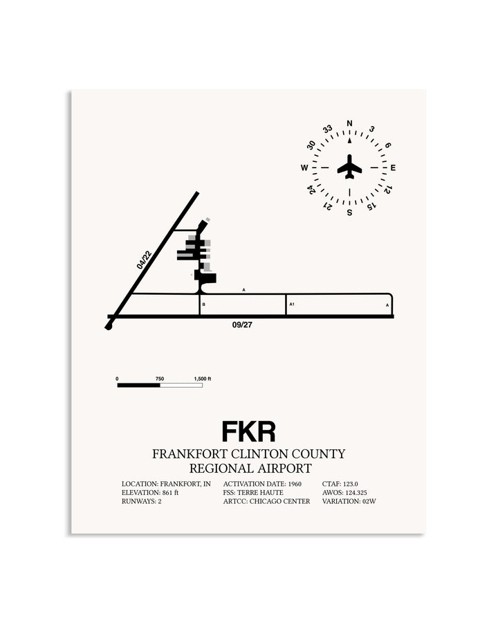 Gray Frankfort Clinton County Regional Airport framed poster displayed in an airplane hangar