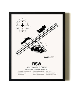 Framed Southwest Florida International Airport wall art poster in black frame