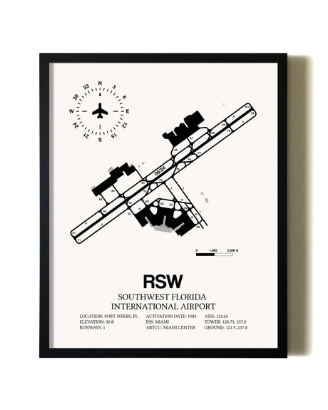 Framed Southwest Florida International Airport wall art poster in black frame