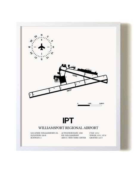 Williamsport Regional Airport airport map poster in oak frame