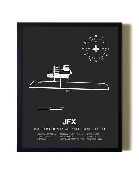 Unframed Walker County Airport / Bevill Field map print poster
