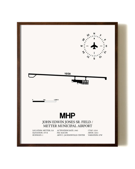 John Edwin Jones Sr Field / Metter Municipal Airport aviation print in walnut frame