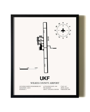 Framed Wilkes County Airport wall art poster in black frame