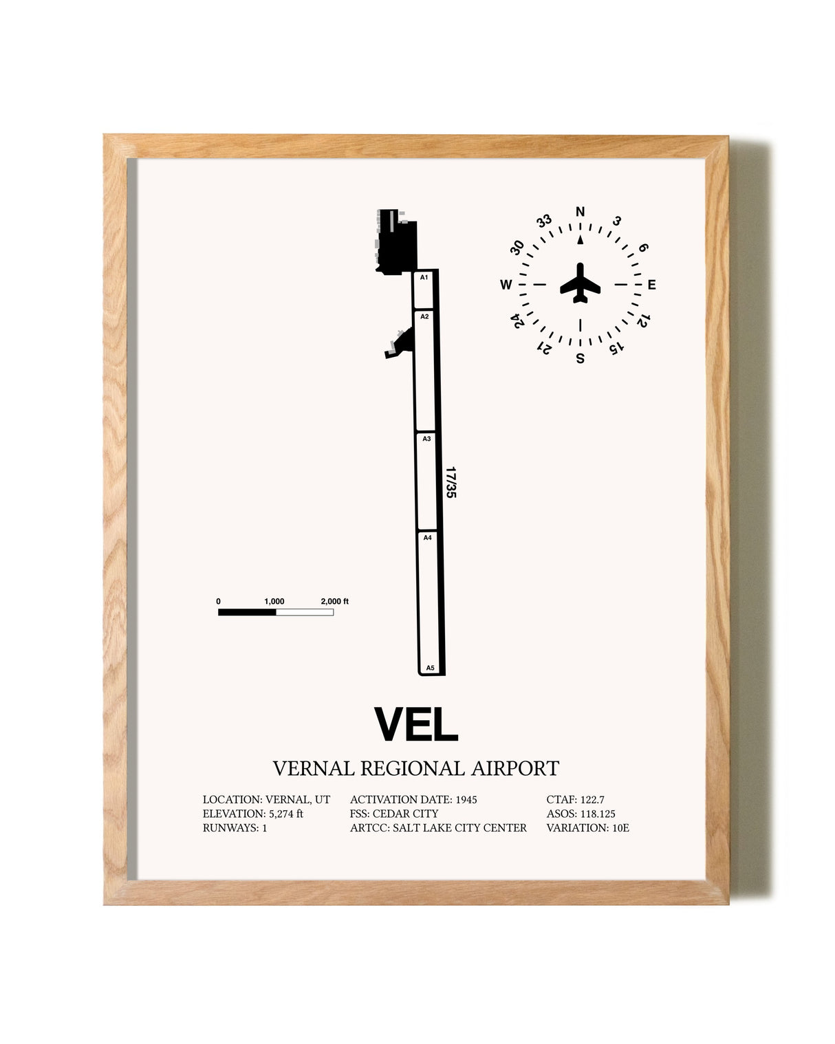 Vernal Regional Airport framed print in natural wood frame