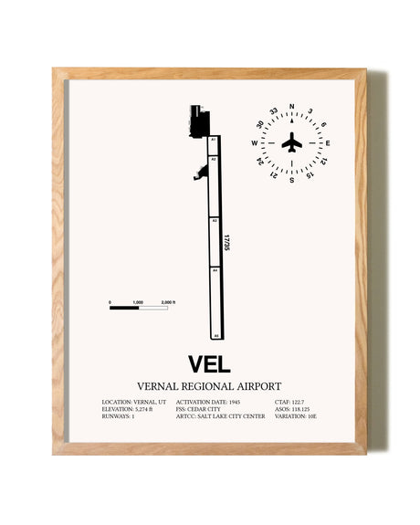 Vernal Regional Airport framed print in natural wood frame